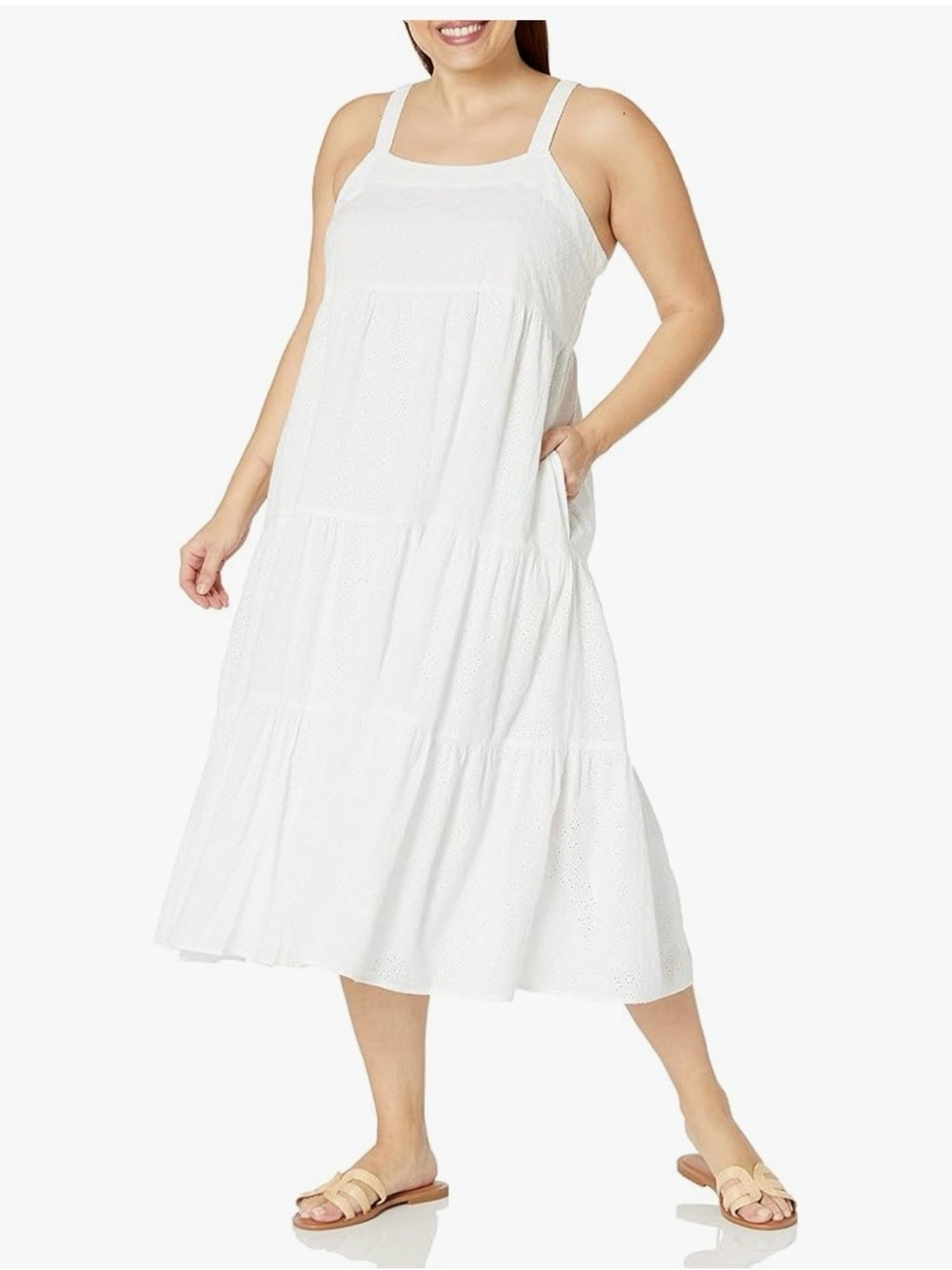 White Eyelet Maxi Dress with Square Neck